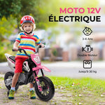 Moto électrique pour enfant moto cross pour enfants de 3 à 6 ans 2 moteurs 12V vitesse 5 km/h 109,5x60x72,5cm rose