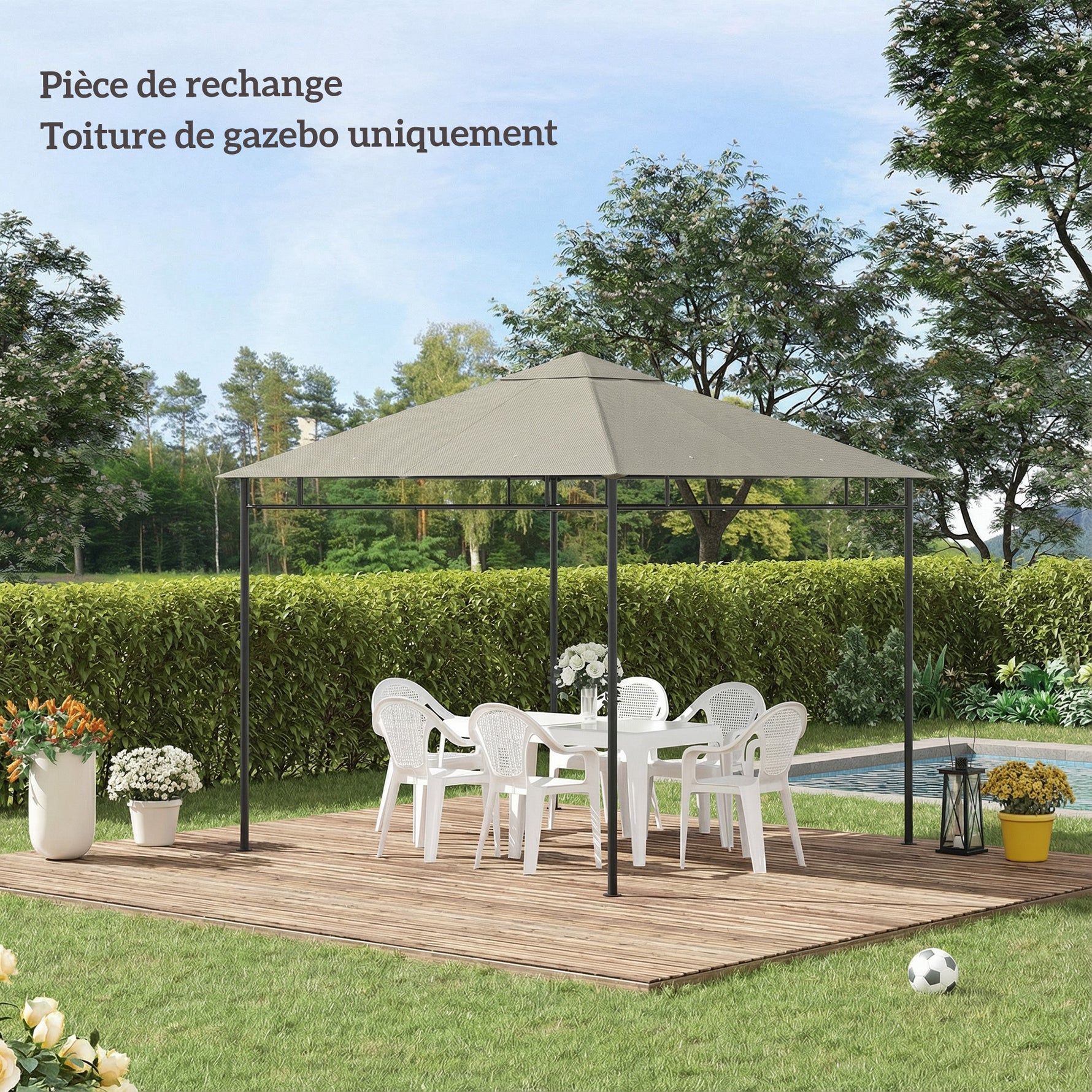 Toile de rechange pour pavillon tonnelle tente toit de remplacement gazebo de jardin polyester 180 g/m² 3 x 3 m gris