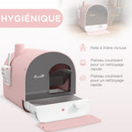 Bac à litière pour chat avec porte battante pelle et filtre inclus dim. 43L x 44l x 47H cm rose