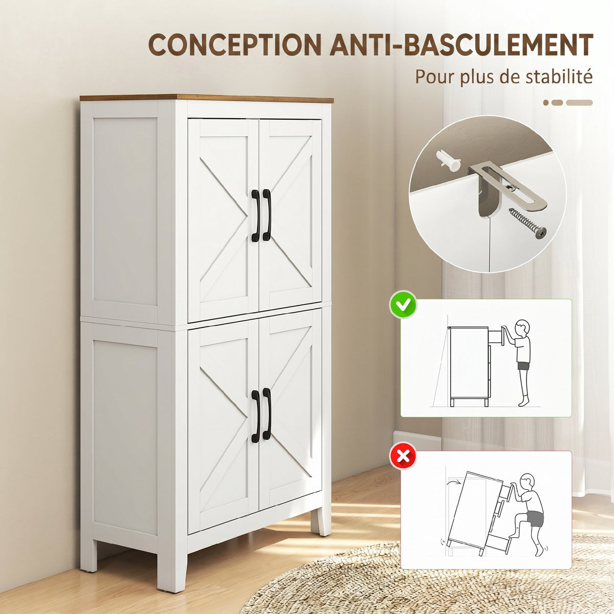 Mobiletto da bagno, mobile contenitore stretto con 4 ante a granaio e ripiani regolabili, bianco