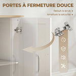 Buffet salon, meuble de rangement avec 2 portes à fermeture douce et 3 tiroirs, 110x35x80,4cm, blanc et bois naturel