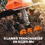 Motobineuse Électrique Motoculteur 1500W 6 Lames 65Mn Largeur 40cm Profondeur 20cm Pliable et Étanche IPX4 Orange