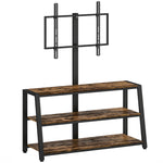 Meuble TV avec support pour téléviseurs de 32-70 pouces, étagères ouvertes, angle ajustable 35°, 108x41x135cm, marron