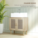 Meuble salle de bain sous lavabo meuble sous lavabo portes en rotin pieds bois de pin 2 niveaux 60 x 30 x 60 cm chêne