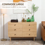 Commode 6 tiroirs meuble de rangement pieds en bois massif 120 x 40 x 80 cm marron clair