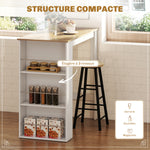 Table de bar table haute de cuisine mange-debout comptoir 112L x 57l x 106H cm - 3 étagères - aspect chêne clair blanc