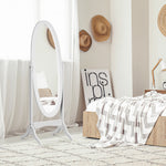 Miroir à Pied Ovale Style Shabby Chic Inclinaison réglable dim. 48L x 46l x 147H cm MDF Blanc