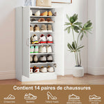 Meuble à chaussures 14 paires armoire à chaussures 7 niveaux avec 6 étagères réglables 2 portes à fermeture douce blanc