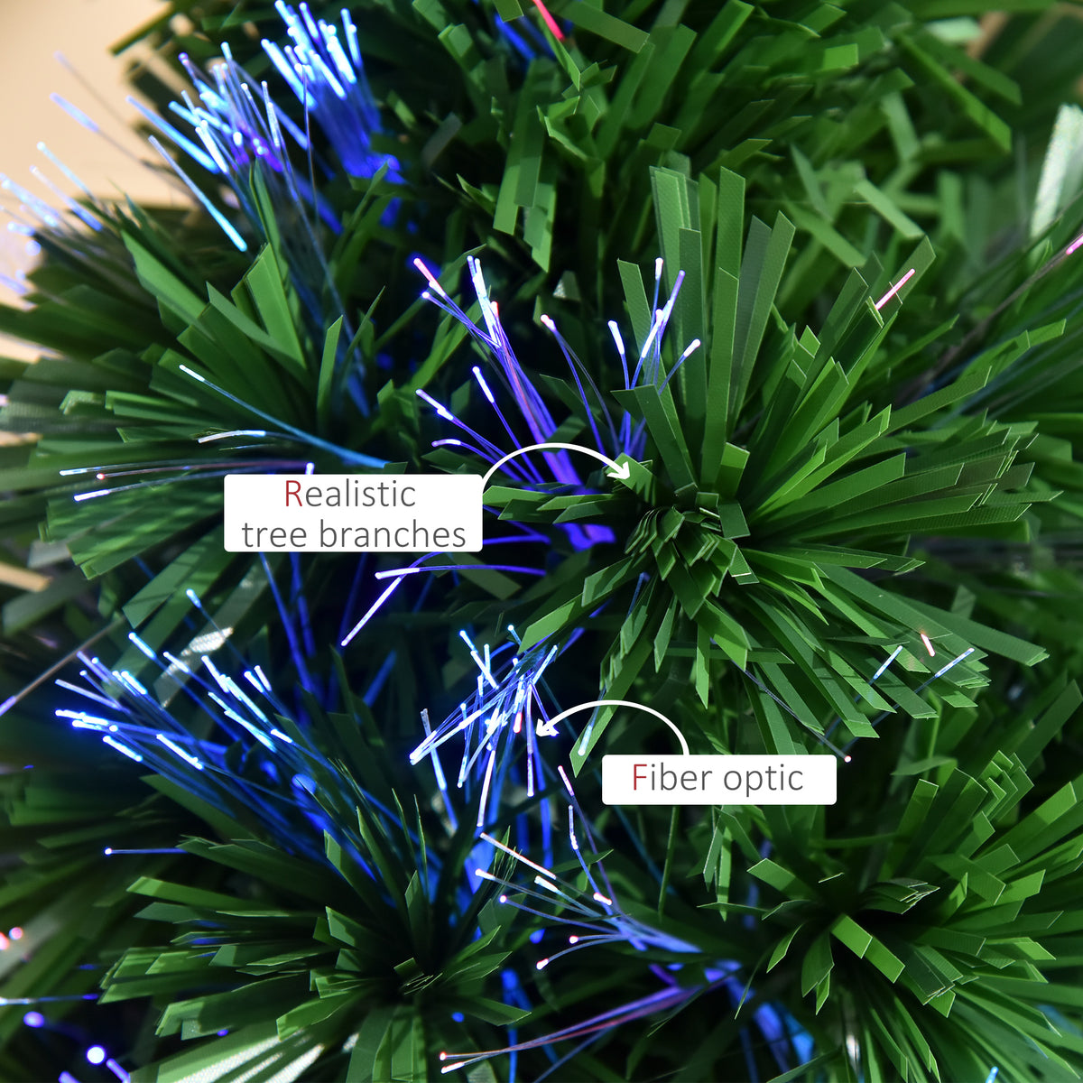 Sapin de Noël Artificiel Lumineux 90H cm Fibre Optique Multicolore + Support Pied 90 Branches Vert