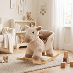 Cheval à bascule pour enfants girafe jouet à bascule bébé avec effet sonore, ceinture de sécurité, 68x35x50cm, beige