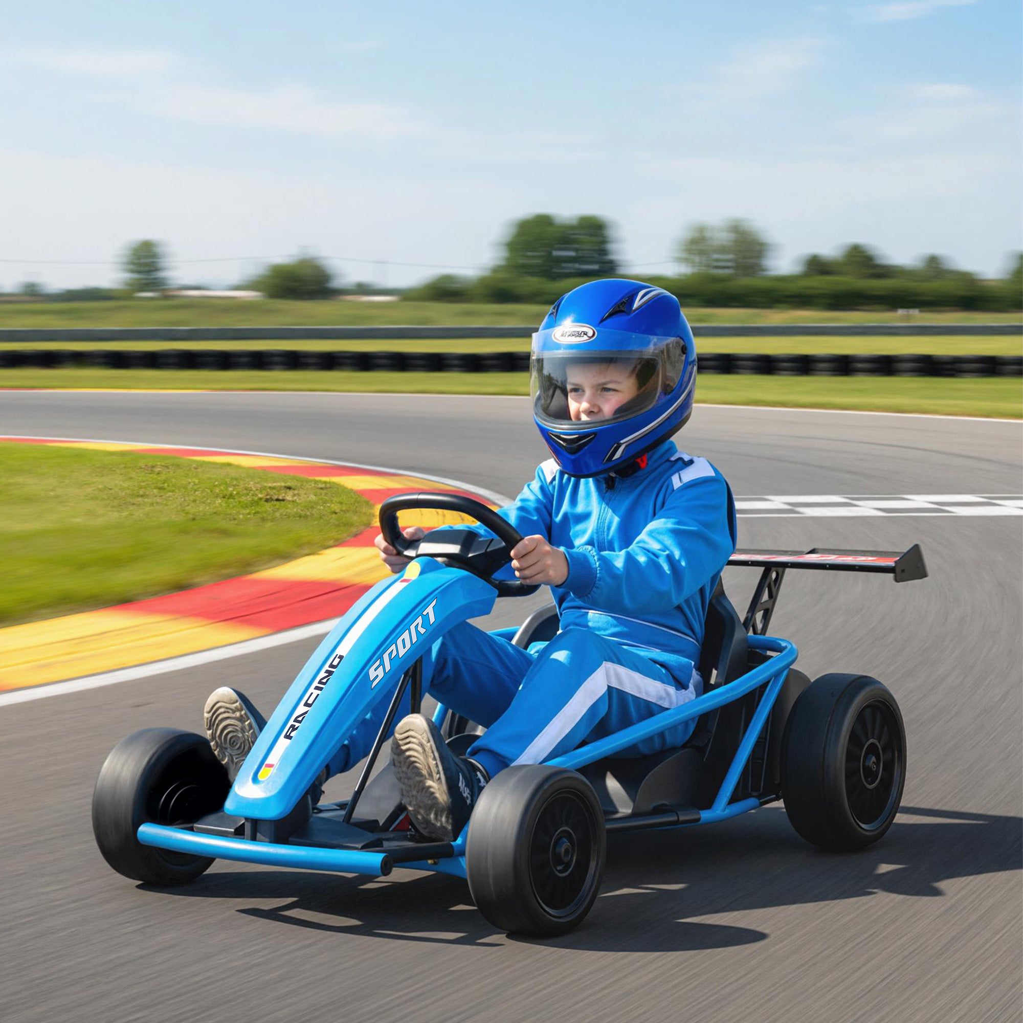 Electric Go-Kart kids' electric kart 2 x 24V motors drift mode at 13 km/h 119 x 77 x 54 cm blue