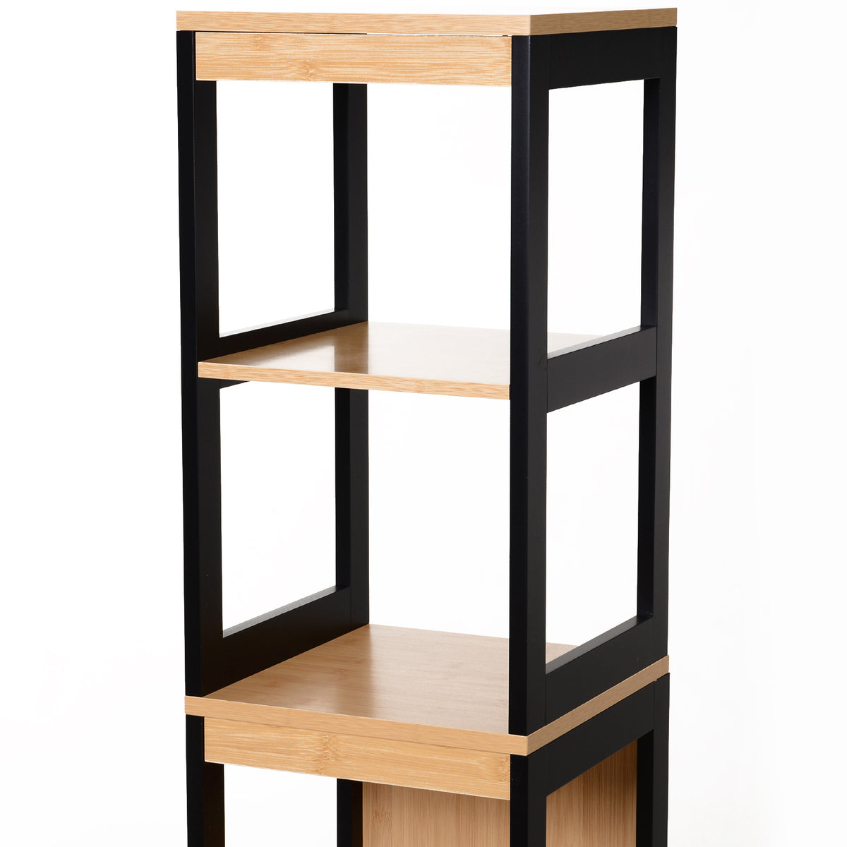 Colonna da bagno portaoggetti stile accogliente dim. 30L x 30P x 144A cm 3 ripiani 2 cassetti Bambù Nero