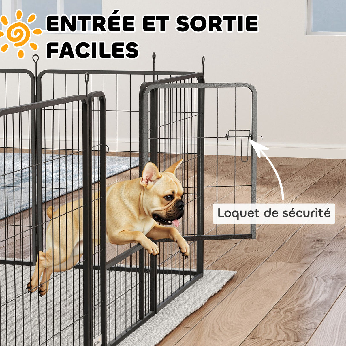 Parc pour chien, enclos chien 12 panneaux modulable et pliable, portable en acier avec porte 68 x 80 noir