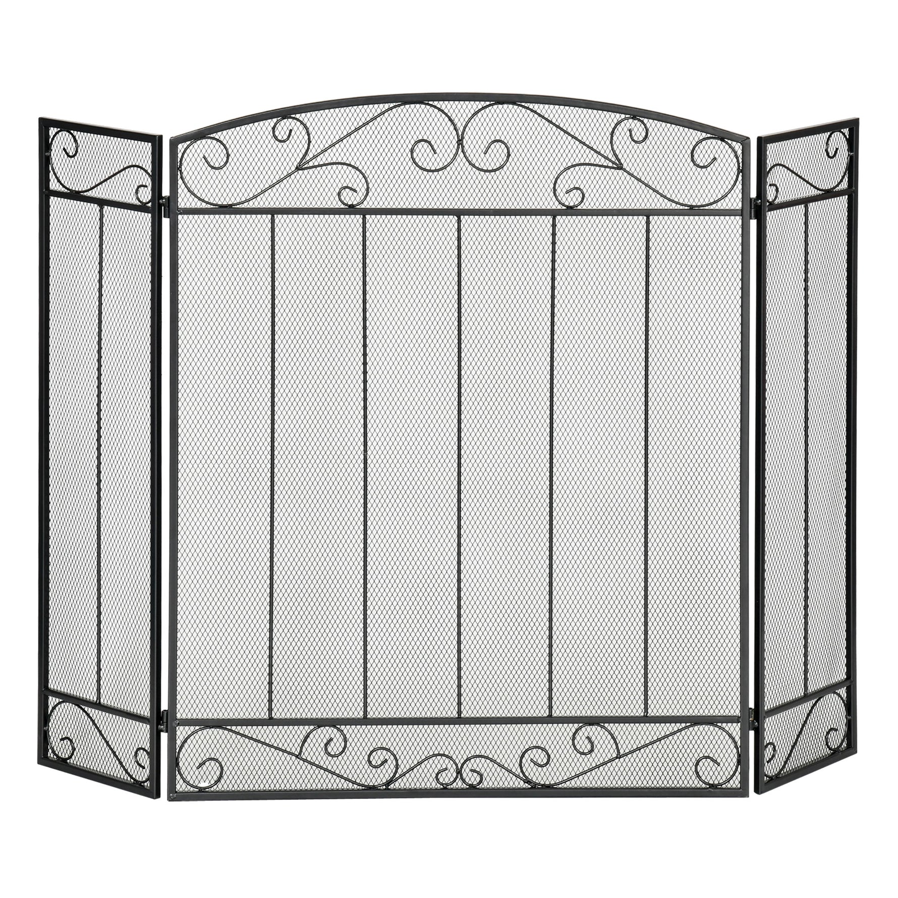 Grille de Protection pour cheminée - Pare-feu Large pour cheminée ou poêle - Pare-étincelles - barrière de sécurité - 3 Volets Pliables - Acier métal Noir