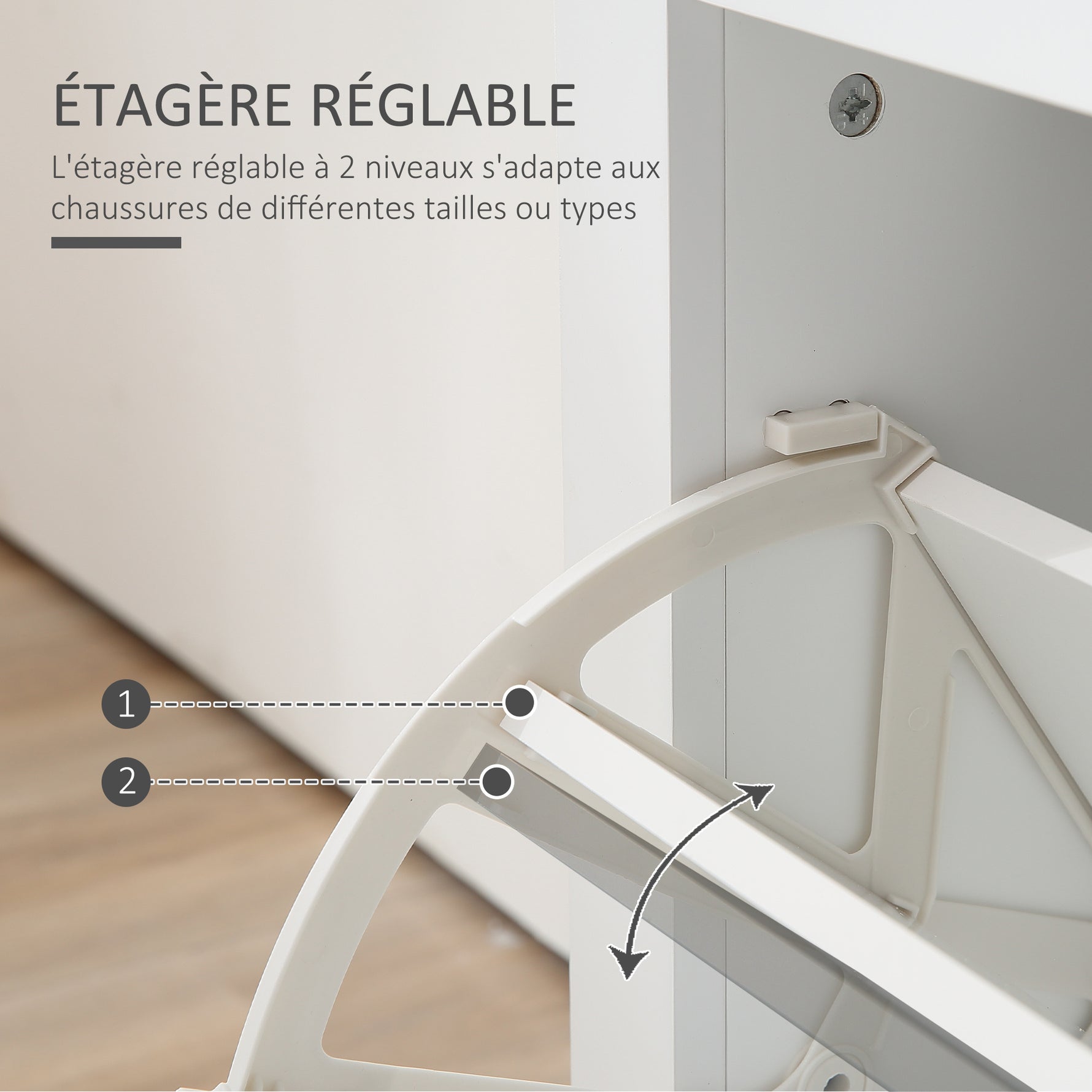Meuble à chaussures 12 paires, armoire à chaussures étroite avec 2 tiroirs rabattables et étagères réglables, poignées coquilles métal, pour couloir, entrée, 79 x 23 x 90,5 cm, blanc et chêne