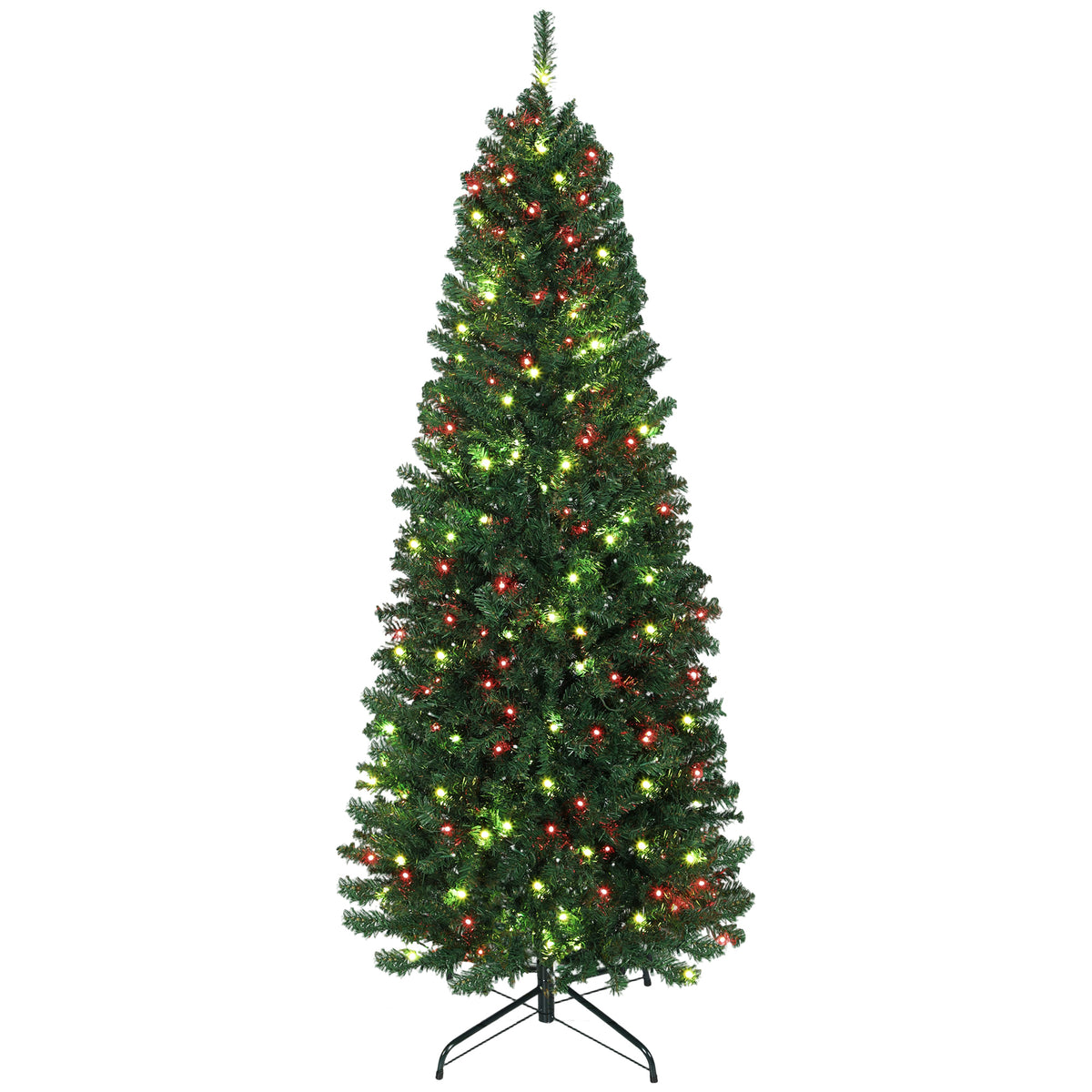 Sapin de Noël artificiel 180 cm, arbre de Noël, lumières LED synchronisées colorées et télécommande, 899 pointes, vert
