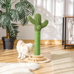 Arbre à chat griffoir forme de cactus en sisal naturel pompon suspendu et plateforme de jeu boules Ø 32 x 60 cm vert-6