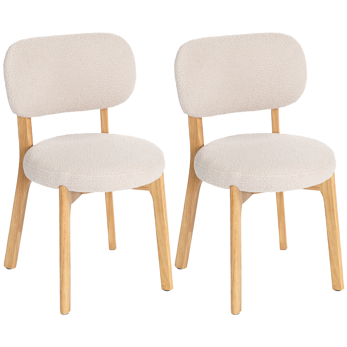 Lot de 2 chaises de salle à manger, chaises de cuisine rembourrées, pieds en bois d'hévéa, 46,5 x 52 x 80 cm, crème