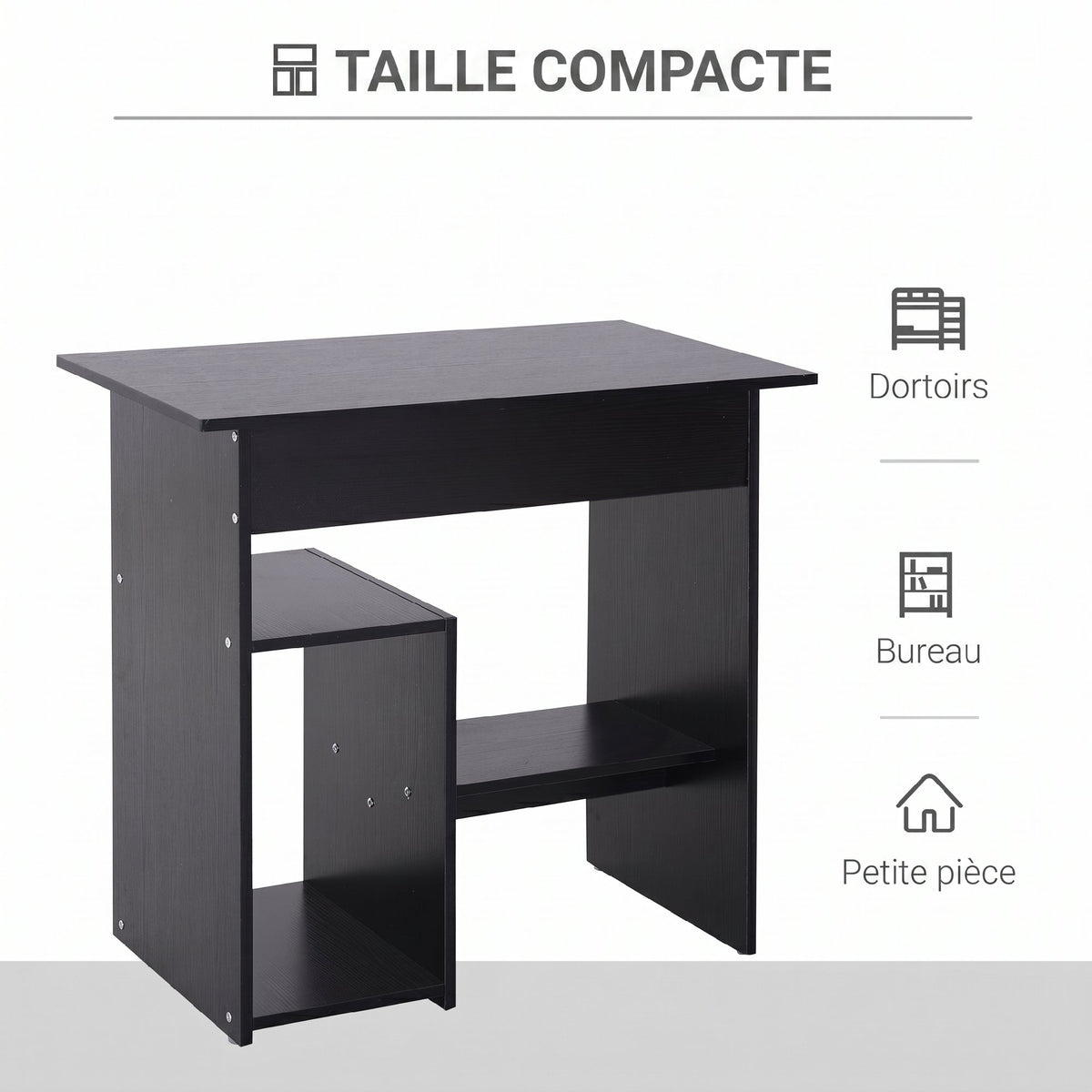 Bureau d'ordinateur, bureau avec rangement, plateau pour clavier et support de moniteur, 80 x 45 x 75 cm, noir