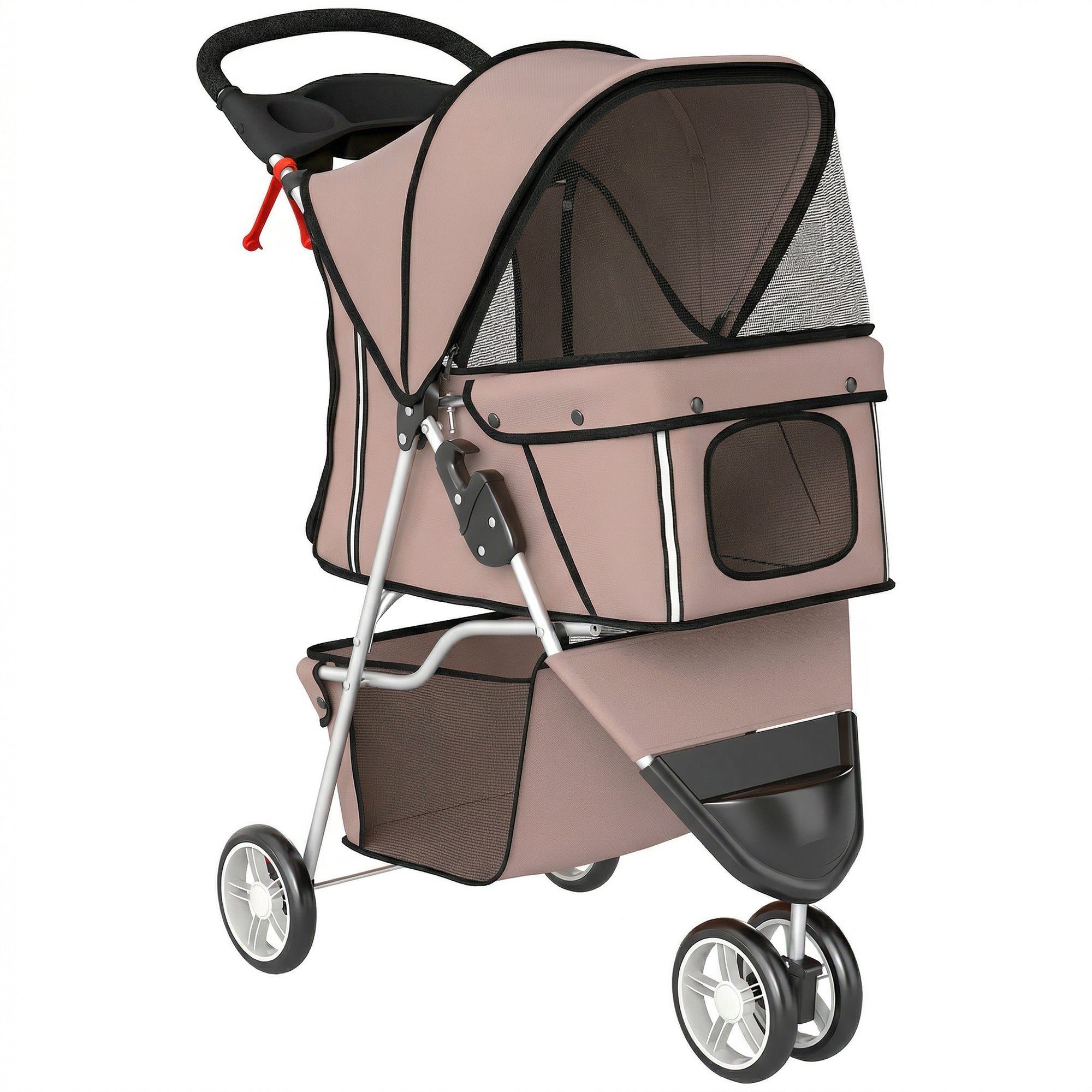Poussette pour Chien 4 Roues, Chariot Pliable avec Auvent Réglable, Panier de Rangement, 77x44x102cm, Café