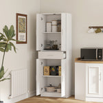 Armoire de cuisine moderne avec placards à portes, étagères réglables et tiroir, 60 x 35 x 180 cm, blanc