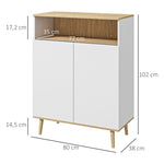 Meuble de rangement buffet sur pied scandinave placard 2 portes avec étagère intérieure blanc et aspect bois