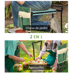Tabouret de Jardin Pliable agenouilloir de Jardin siège Jardinage avec Coussin Pochette Rangement Outils Vert