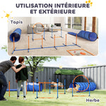 Ensemble d'Agilité pour Chien 11 Pièces, Parcours d'Obstacle avec 2 Tunnels, Sauts Ajustables, Orange et Bleu