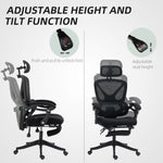 Chaise Bureau Ergonomique avec Appui-Tête Réglable, Fauteuil de Bureau Inclinable en Maille, Dossier Séparé, Noir