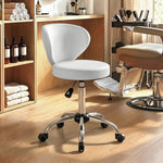 Tabouret à roulettes, tabouret de massage en PU avec hauteur réglable 73-88 cm et dossier, pivotant 360°, blanc