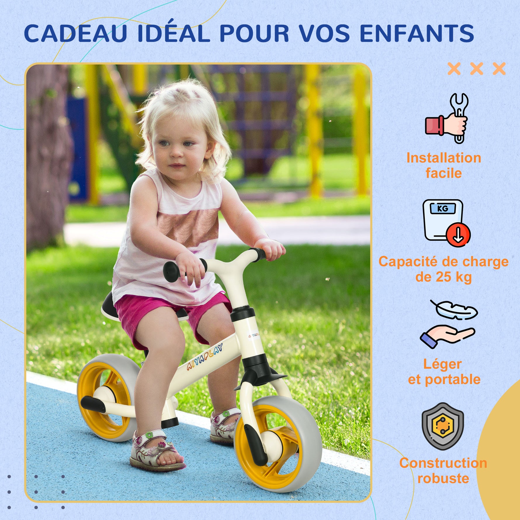 Vélo d'équilibre pour bébé siège réglable roues EVA jouet enfant pour bébé 18-48 mois pour garçons et filles orange