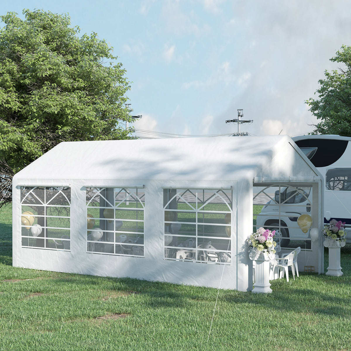 Gazebo da giardino 3 x 6 m tendone per ricevimenti con 4 pareti 3 finestre su ogni lato gazebo per feste matrimonio bianco