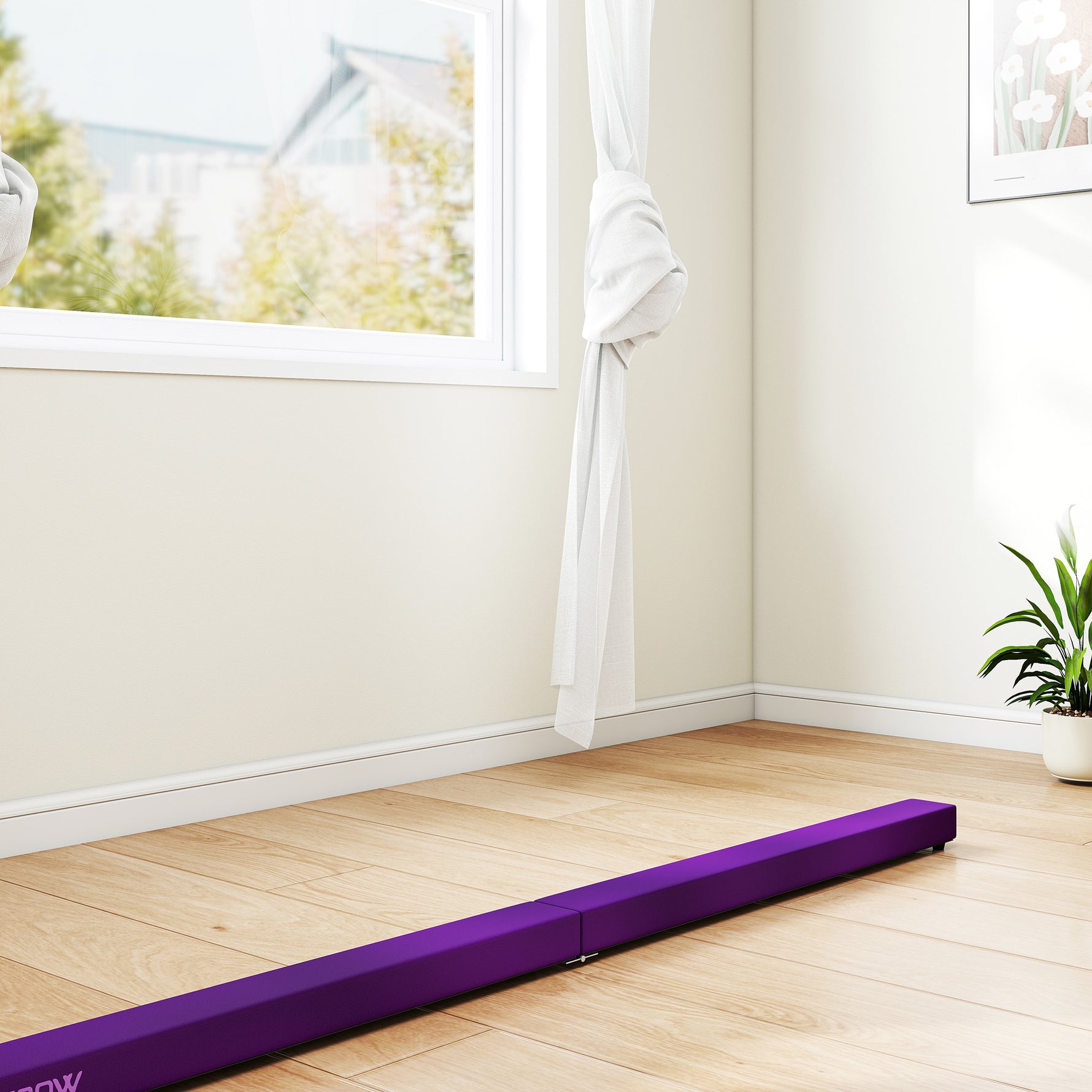 Poutre gymnastique pliable 210 cm en velours, poutre d'équilibre avec fond antidérapant, pour enfants et adultes, violet