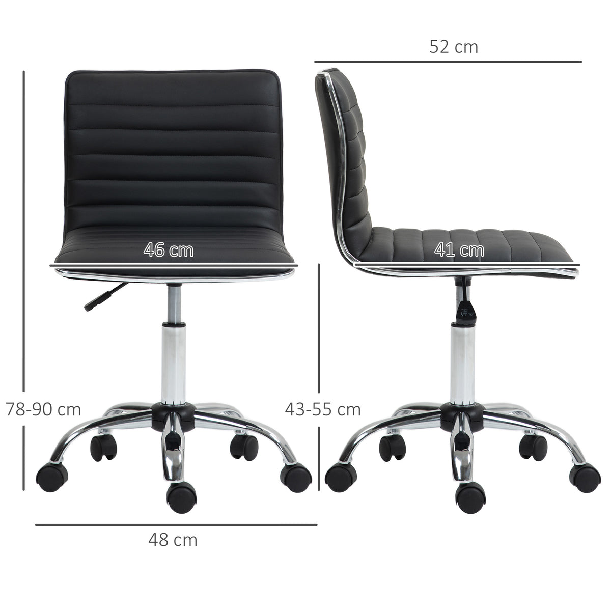 Chaise bureau fauteuil de bureau à roulettes pivotante hauteur réglable siège rembourrée 48 x 52 x 78-90 cm noir