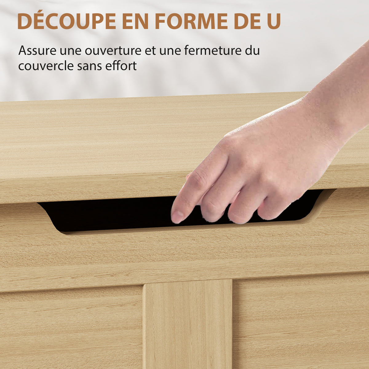 Coffre de rangement, banc de rangement avec couvercle rabattable et charnières de sécurité, 80 x 40 x 45 cm, bois naturel