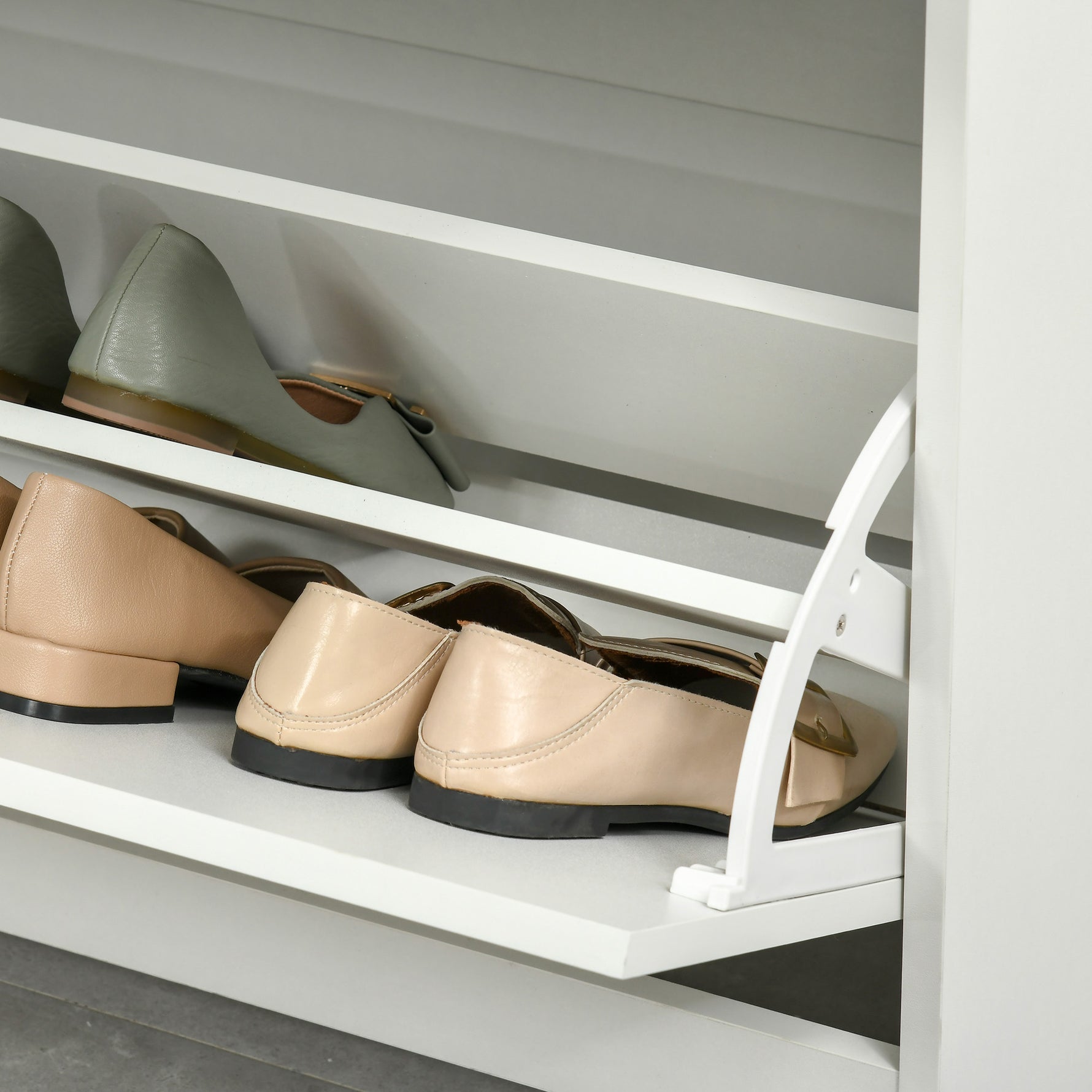 Meuble à chaussures avec 2 tiroirs rabattables étagère réglable + 1 tiroir  jusqu'à 16 paires 70L x 29l x 92H Blanc
