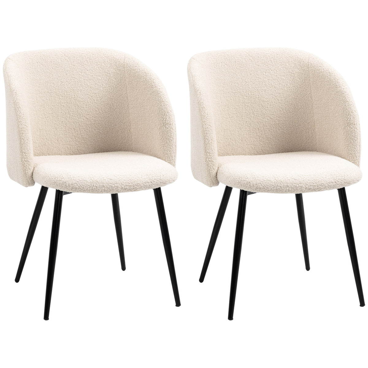 Juego de 2 sillas de comedor con respaldo de tela efecto lana de borreguito, patas de acero, 55 x 62 x 80 cm, beige negro