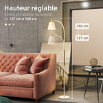 Lampadaire de salon réglable en hauteur 127-160 cm avec interrupteur, douille E27, blanc
