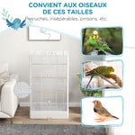 Cage à oiseaux volière avec portes perchoirs cage pour canaris perruches perroquets 61 x 36,5 x 98 cm blanc
