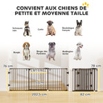 Barriere de securite chien pliable avec porte en acier 3 panneaux modulable fermeture automatique 202,5 x 2 x 76 cm noir