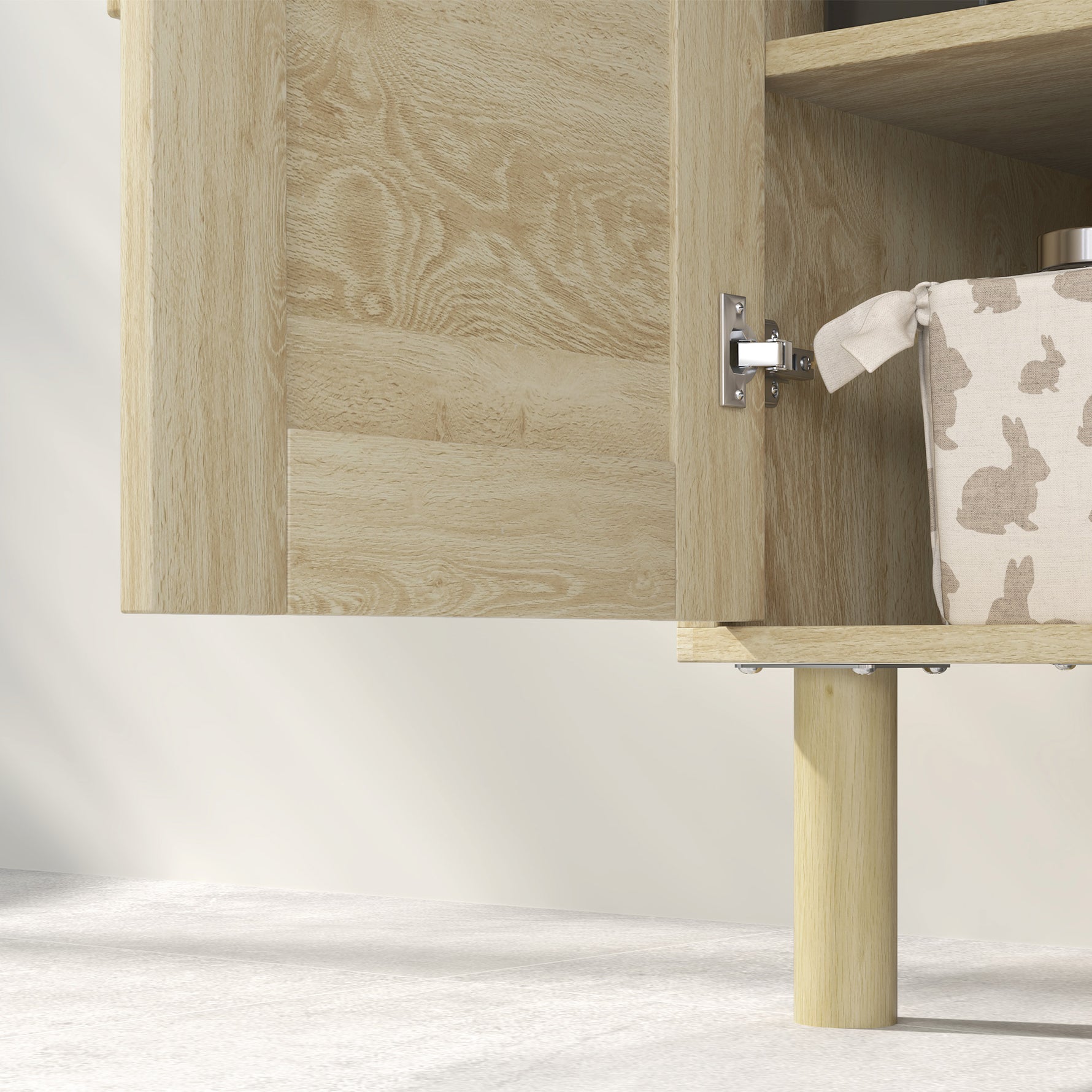 Meuble salle de bain sous lavabo meuble sous lavabo portes en rotin pieds bois de pin 2 niveaux 60 x 30 x 60 cm chêne