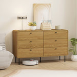 Commode 6 tiroirs meuble de rangement style moderne coins arrondis et pieds en acier 120 x 40 x 75cm effet bois de chêne