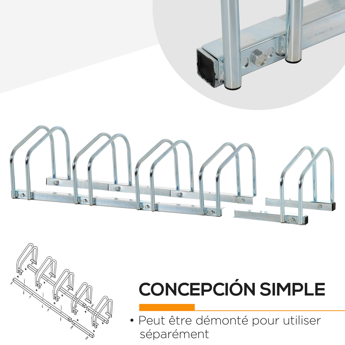 Portabicicletas para 5 bicicletas, soporte de almacenamiento para neumáticos de 65 mm, de suelo o pared, para bicicletas de montaña, bicicletas infantiles y BMX, 145 x 33 x 27 cm, acero plateado