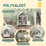 Bibliothèque enfants meuble de rangement enfants 3 niveaux avec deux tiroirs forme de maison 63,7 x 29,7 x 89 cm blanc