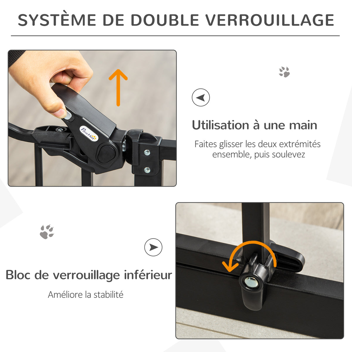 Lot de 2 barrières de sécurité animaux de 104H cm avec système de double verrouillage sans percage de 74 à 80 cm