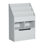 Bibliothèque étagère Multi-Rangement 3 étagères 2 niches Grand tiroir en bois Gris