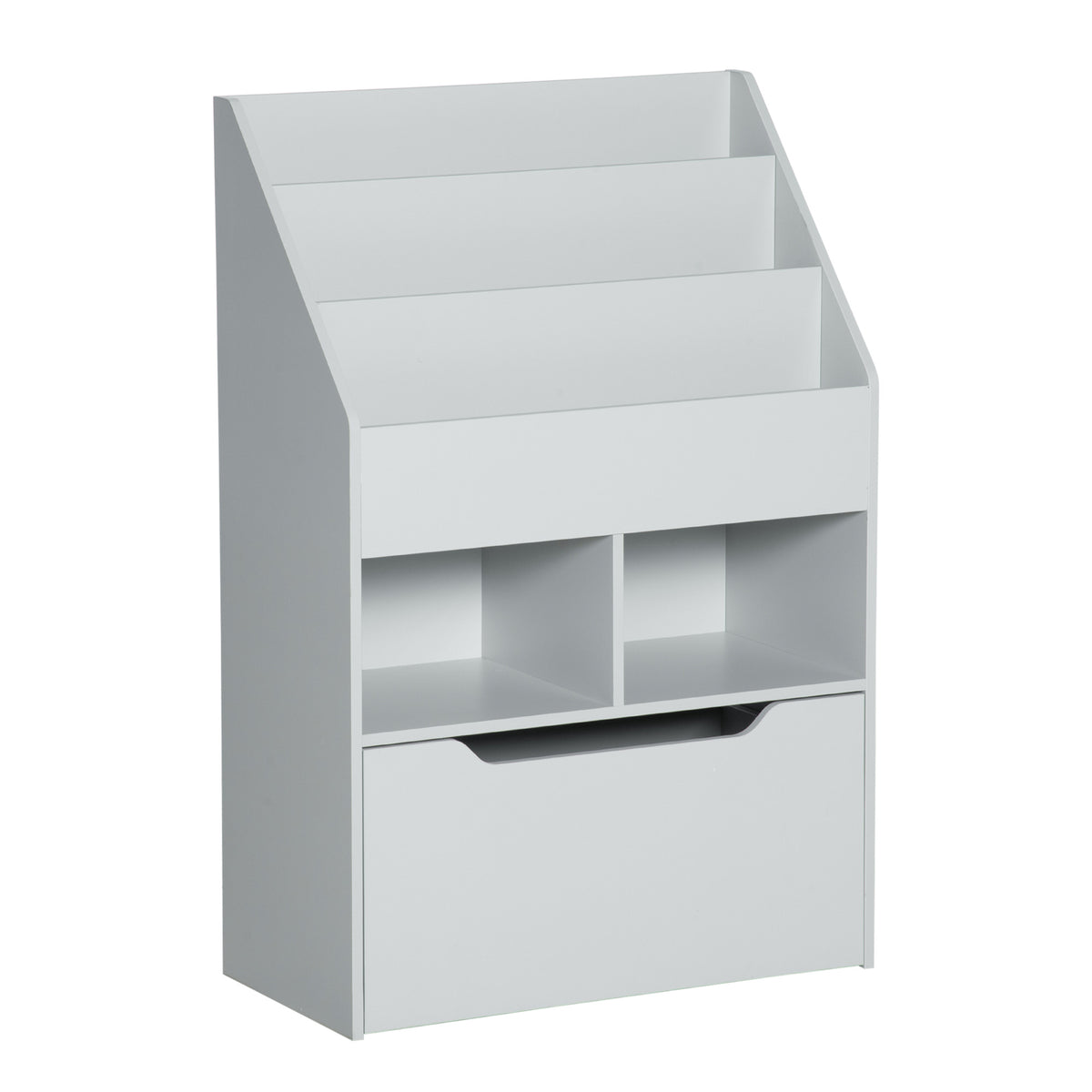 Bibliothèque étagère Multi-Rangement 3 étagères 2 niches Grand tiroir en bois Gris