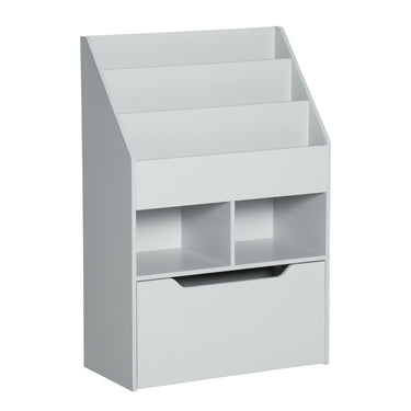 Bibliothèque étagère Multi-Rangement 3 étagères 2 niches Grand tiroir en bois Gris