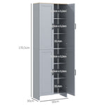 Armoire de cuisine hauteur 170 cm buffet haut avec 4 portes et étagères ajustable, design moderne, gris