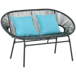 Banquette banc de jardin 2 places en métal et cordage en résine avec 2 coussins - dim. 132L x 72l x 83H cm - noir